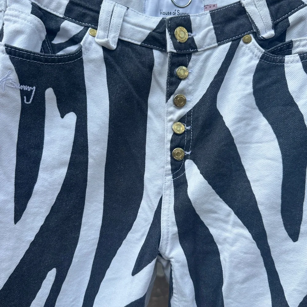House of Sunny Zebra Print Button-Fly Jeans - Picture 2 of 6